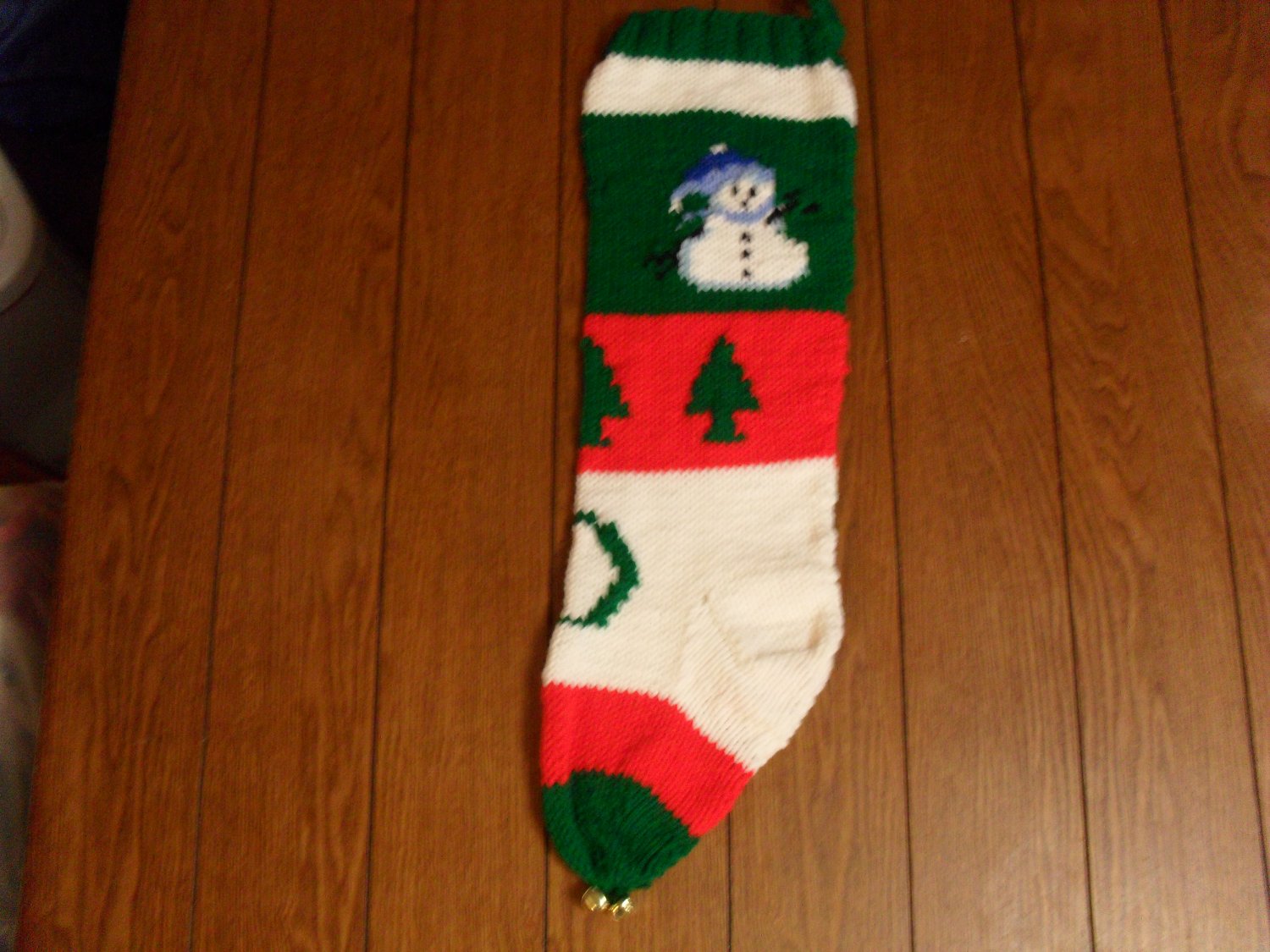 Handcrafted/Hand Made Heritage Knit Christmas Stocking - Snowman w/ Tree (Item#19)