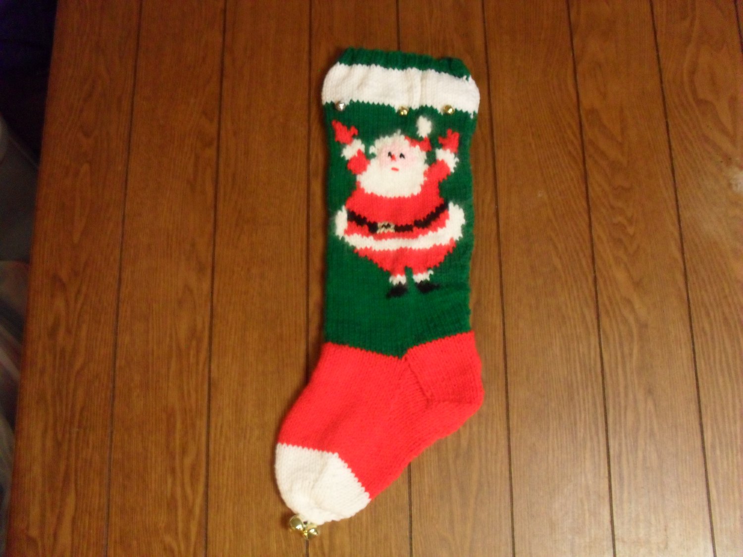 Handcrafted/Hand Made Heritage Knit Christmas Stocking - Cheering Santa ...