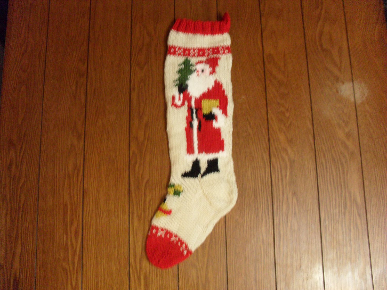 Handcraftedhand Made Heritage Knit Christmas Stocking Old World Santa Red On Aran Item31 5422