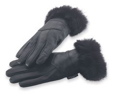 Giovanni Navarre Solid Leather Gloves Trimmed With Genuine Rabbit - Large
