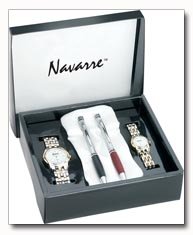 Navarre Mens and Ladies 2 Tone Watch and Ball Point Pen Set