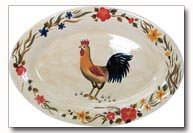 Maxam Rooster Pattern Hand Painted Stoneware Oval Platter
