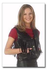 Giovanni Navarre Italian Stone Design Fringed Leather Vest - Large