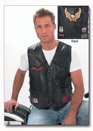 Diamond Plate Rock Design Genuine Buffalo Leather Biker Black Vest - Large