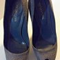 Sergio Rossi Pumps Cachet Platform Peep Toe Gray Size 38.5 Snake Skin Authentic