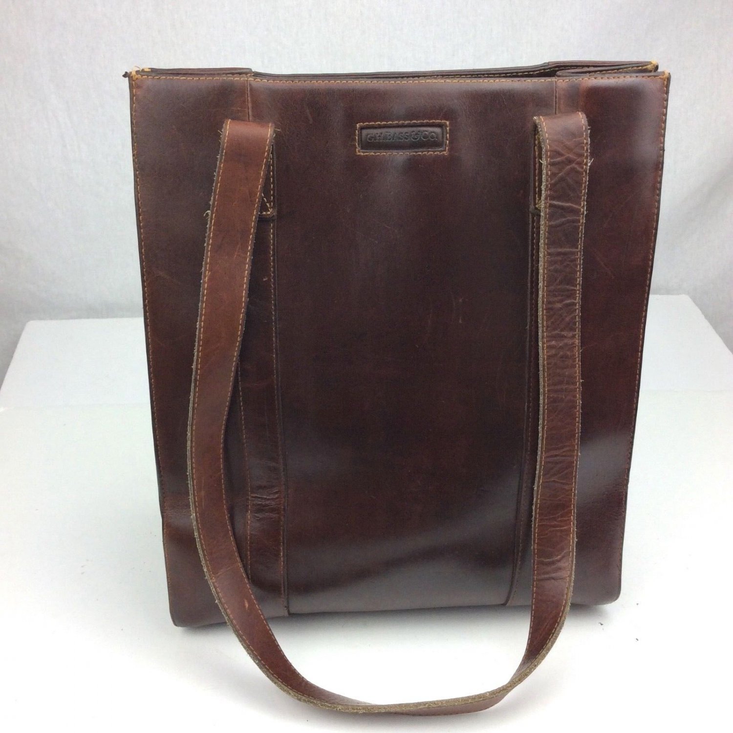 GH BASS CO Brown Pebbled Leather Tote Bag Vintage Heavyweight