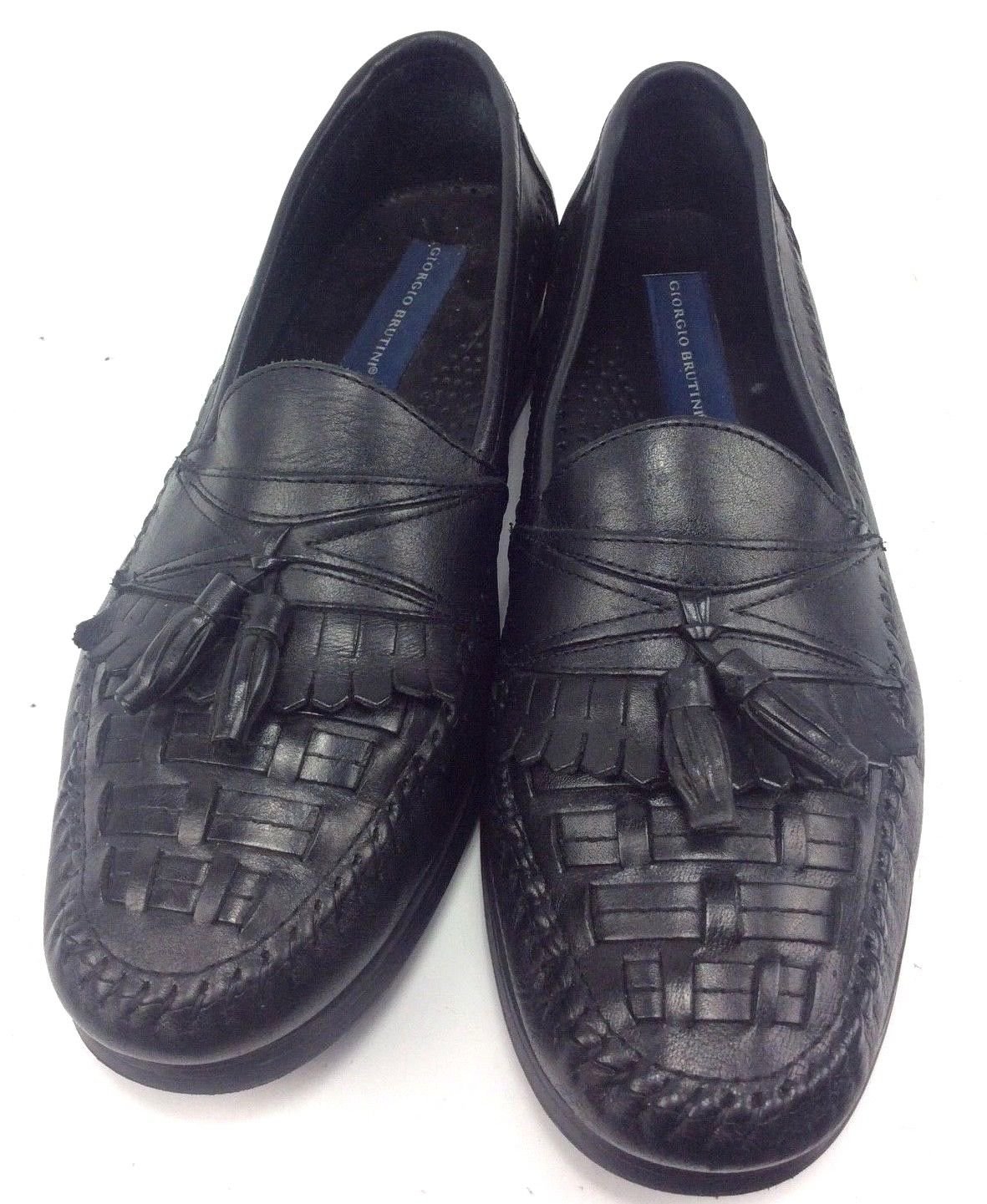 Brutini Mens Loafers Le Glove Black Leather Tassel Woven Size 9.5 M