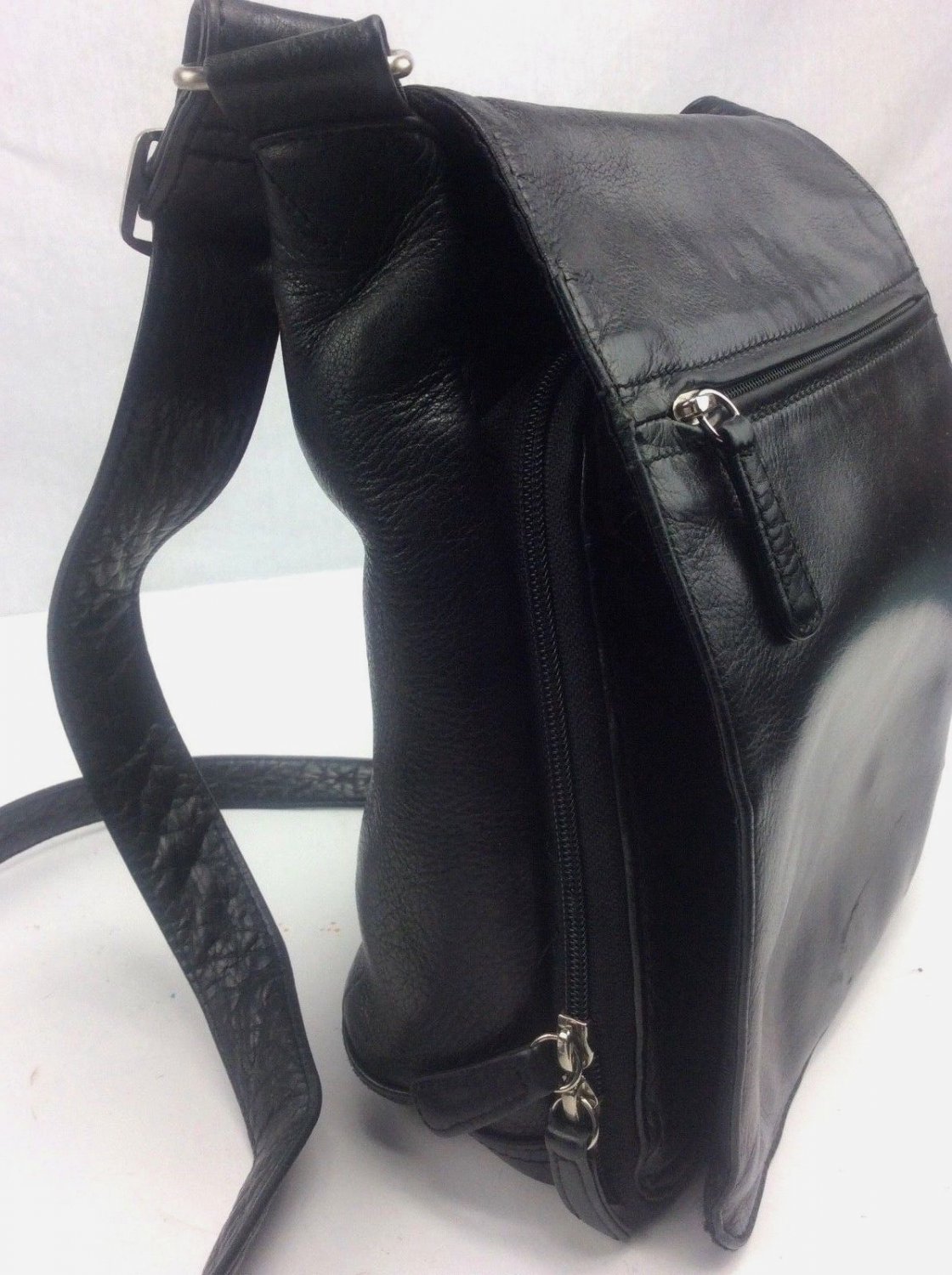 Mori Luggage Cross Body Black Leather Slim Travel Purse