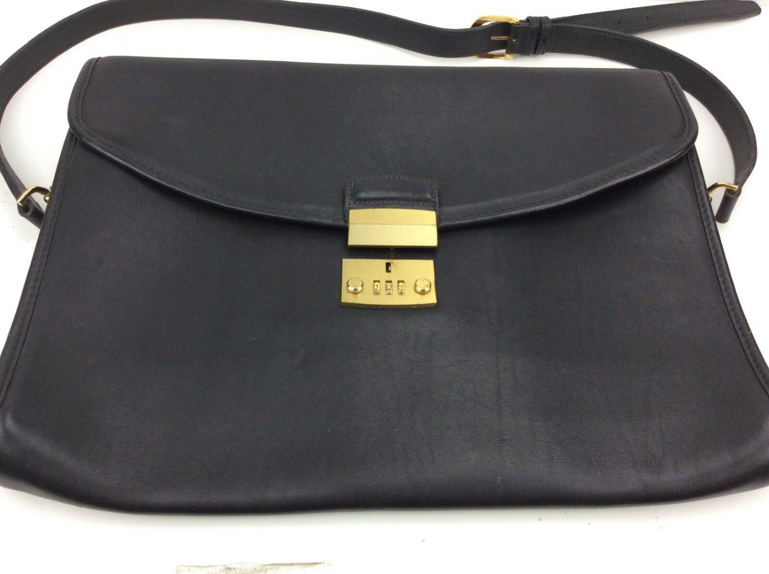 Vintage Coach Black Leather Classic Retro Portfolio Briefcase Satchel