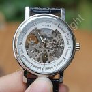 Fashion Silver Tone Skeleton Mechanical Mens Wrist Watch mechanical watch