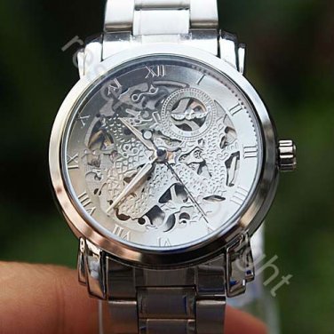 Luxury Skeleton Dial Men's Auto Mechanical Wrist Watch Steel Nice Xmas Gift New