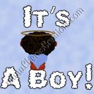 Black Headed It's A Boy Birth Announcement and Free Iron-On Graphic U-Print