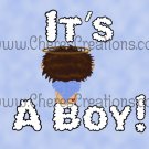 Brown Headed It's A Boy Birth Announcement and Free Iron-On Graphic U-Print