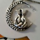 Familiar Moon Wishing Necklace Cat on Moon Necklace - Kittens Crescent Moon NEW