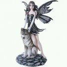 Large 20"h Night Fairy with Pet Wolf Figurine Fantasy Figurine Gift Collectible