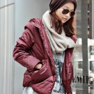 Fashion Style Winter Elegant Hooded Pure Color Coat Deep Red