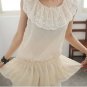 Elegant Lotus Flower Collar Elastic Waist Chiffon Blouse Beige