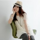 Vogue Round Neck Lotus Leaf Sleeve Chiffon Blouse Beige Color