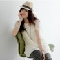 Vogue Round Neck Lotus Leaf Sleeve Chiffon Blouse Beige Color