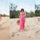 Simple Casual Halter Neck Pleated Maxi Dress Pink