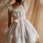 Ivory Ruffles Lolita Dress with Pink Bow and Small Daisy Printed