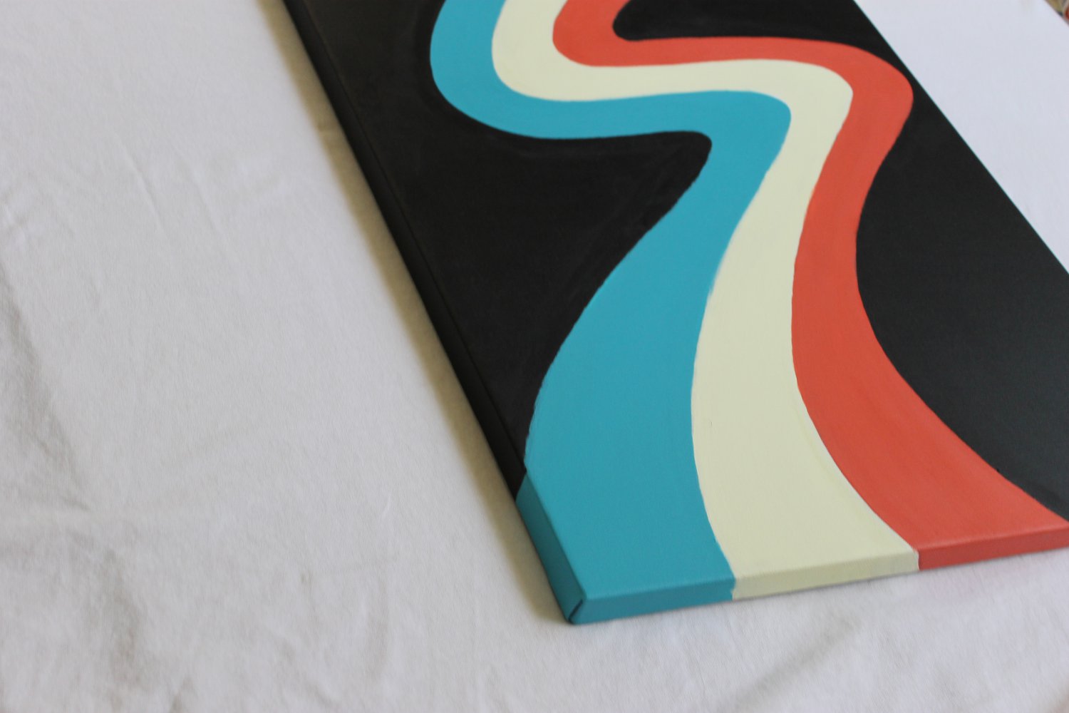 NEW Abstract Minimalist Zip Painting teal blue orange red white black