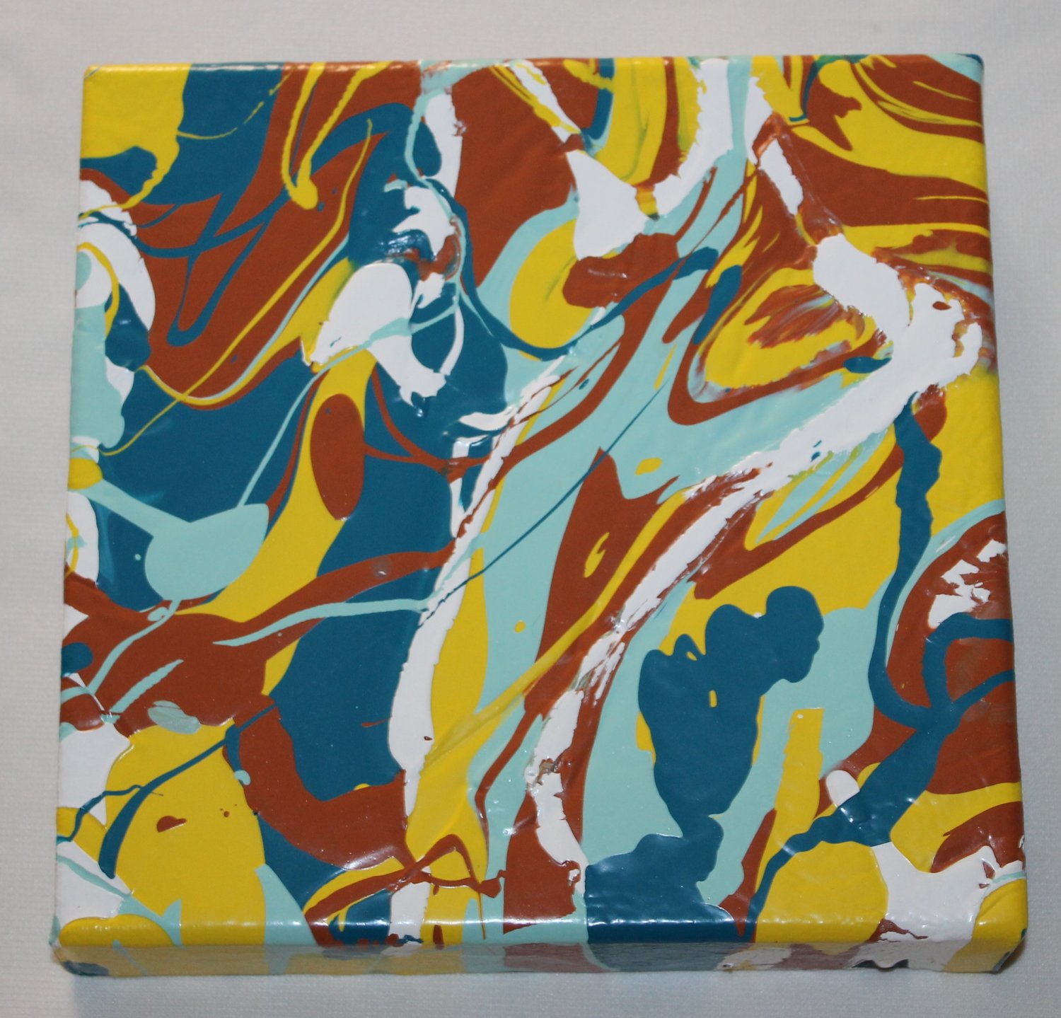Home or Business Decor Art - marbled abstract painting - yellow blue brown