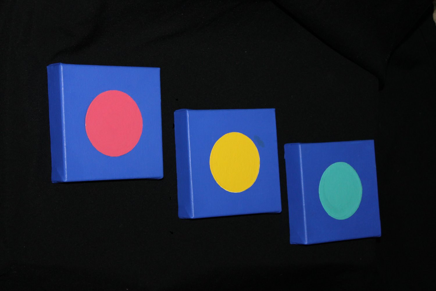 Set of 3 Home Decor Spots - blue red teal yellow minimalist home decor dots modern art