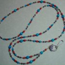 TURQUOISE/CORAL MOUNTAIN JADE BEAD~BEADED LANYARD~ID BADGE HOLDER~LANYARDS