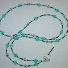 TURQUOISE FLORAL~BEADED LANYARD~ID BADGE HOLDER~LANYARDS
