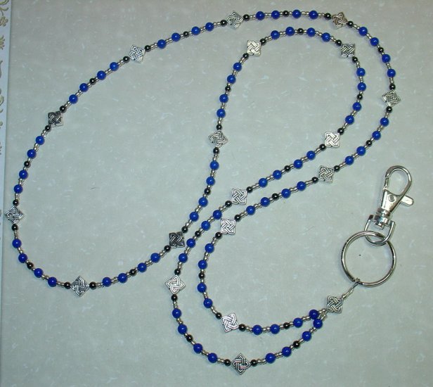 CELTIC~ROYAL BLUE MOUNTAIN JADE~BEADED LANYARD~ID BADGE HOLDER~LANYARDS