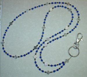 CELTIC~ROYAL BLUE MOUNTAIN JADE~BEADED LANYARD~ID BADGE HOLDER~LANYARDS
