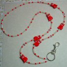 CUTE RED KITTY CAT~SWAROVSKI~BEADED LANYARD~ID BADGE HOLDER~LANYARDS