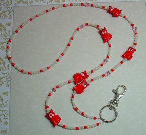 CUTE RED KITTY CAT~SWAROVSKI~BEADED LANYARD~ID BADGE HOLDER~LANYARDS