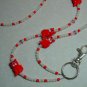CUTE RED KITTY CAT~SWAROVSKI~BEADED LANYARD~ID BADGE HOLDER~LANYARDS