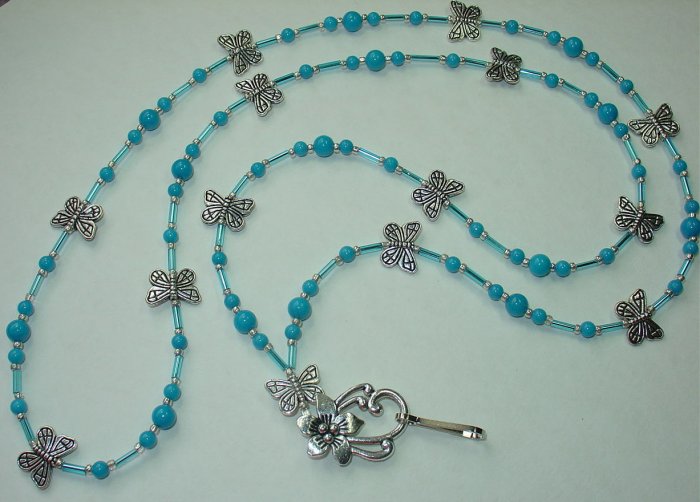 TURQUOISE MOUNTAIN JADE~ BUTTERFLY ~BEADED LANYARD~ID BADGE HOLDER~LANYARDS