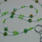 GREEN MILLEFIORI HEARTS~BEADED LANYARD~ID BADGE HOLDER~LANYARDS