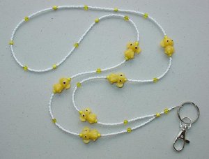 ~CUTE LITTLE YELLOW ELEPHANTS~BEADED LANYARD~ID BADGE HOLDER~
