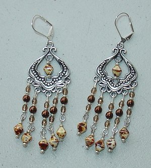 OPAQUE WHITE PICASSO CHANDELIER EARRINGS~SILVER