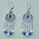 SWAROVSKI~BLUE & WHITE MOUNTAIN JADE CHANDELIER EARRINGS