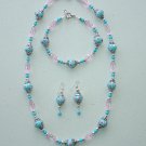 TURQUOISE PINK/WHITE DOTS~NECKLACE~BRACELET~EARRING SET