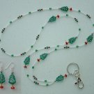 BEAUTIFUL CHRISTMAS TREE~BEADED LANYARD~ID BADGE HOLDER~LANYARD & EARRING SET