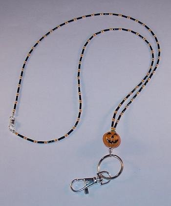 HOLLOWEEN JACK O' LANTERN~BREAK-AWAY~BEADED LANYARD~ID BADGE HOLDER~LANYARD