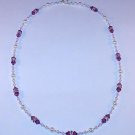 BEAUTIFUL SWAROVSKI AMETHYST/VIOLET OPAL, PEARL, STERLING SILVER NECKLACE