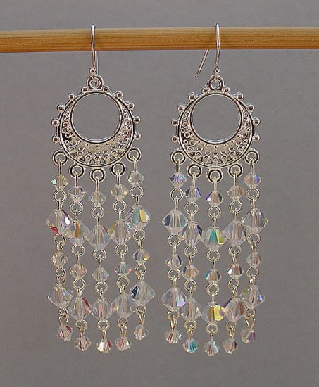 SWAROVSKI~CLEAR AB~STERLING SILVER CHANDELIER EARRINGS