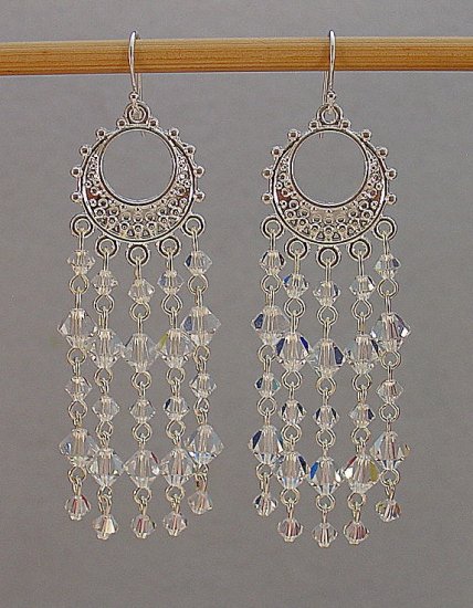 SWAROVSKI~CLEAR CRYSTAL~STERLING SILVER CHANDELIER EARRINGS