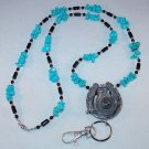 WESTERN COWBOY HAT & HORSESHOE~PEWTER~BEADED LANYARD~ID BADGE HOLDER~LANYARD~BREAK AWAY