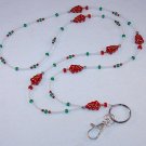 BEAUTIFUL RED CHRISTMAS TREE~BEADED LANYARD~ID BADGE HOLDER~LANYARD