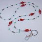 BEAUTIFUL RED CHRISTMAS TREE~BEADED LANYARD~ID BADGE HOLDER~LANYARD
