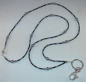 SMOKEY GREY PEARL~BEADED LANYARD~ID BADGE HOLDER~LANYARD~BREAK AWAY